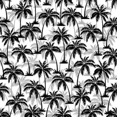 Palm tree seamless pattern. Hawaiian palm trees repeating pattern. Black on white background. Vector illustration. for print, textile, web, home decor, fashion, surface, graphic design