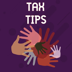 Writing note showing Tax Tips. Business concept for compulsory contribution to state revenue levied by government Hand Marks of Different Sizes for Teamwork and Creativity