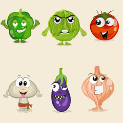 Set of vegetable cartoon characters.