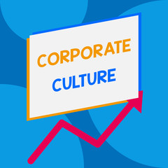 Word writing text Corporate Culture. Business photo showcasing pervasive values and attitudes that characterize a company One blank rectangle above another arrow zigzag upwards increasing sale