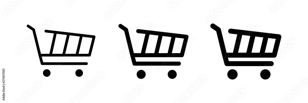 Poster Icon shopping cart in the form of contour of different thickness. Icon, sign, symbol for the design interface online store, app and more.