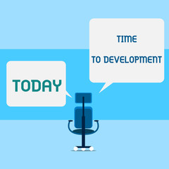 Fototapeta premium Conceptual hand writing showing Time To Development. Concept meaning a length of time during which a company grows or develop Executive chair sharing two square speech bubbles right left side
