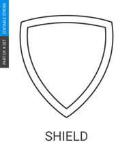 Shield Icon. Shield Vector Symbol in Outline Style.