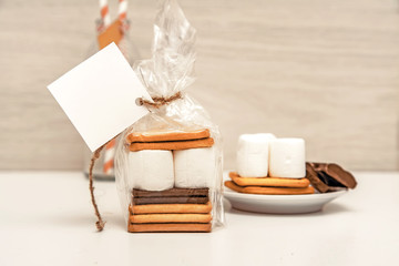 smore - cookies, chocolate and marshmallows - traditional dessert - square favor tag mockup