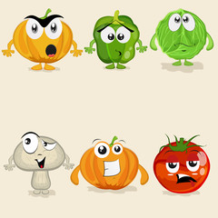 Set of colorful vegetable cartoon characters.