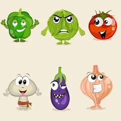 Fotobehang Set of vegetable cartoon characters. © Abdul Qaiyoom