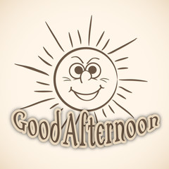 Stylish text with sketch of Sun.