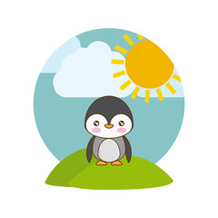 cute penguin animal in landscape natural