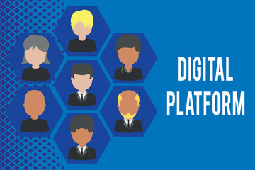 Word writing text Digital Platform. Business photo showcasing marketing campaign or branding new product service Pictures frames chief executive and staff. Organization employees structure