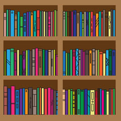 Bookcase. Collection of various literature. Vector illustration. 