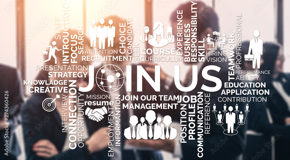Poster human resources recruitment and people networking concept. modern graphic interface showing professi