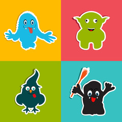 Halloween party celebration with stickers and tags.