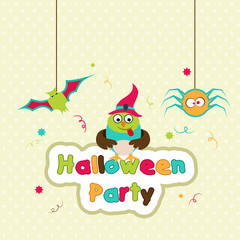 Obraz premium Halloween party concept of poster and sticker in kiddish way.