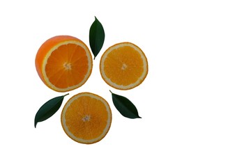 Top view of slice oranges on white background