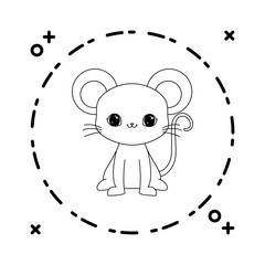 cute mouse animal with frame circular