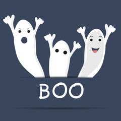 Stylish text of Boo and traditional ghost for Halloween celebration concept.
