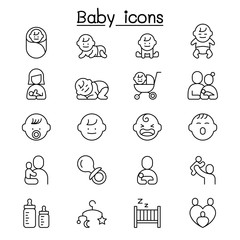 Baby, Infant icon set in thin line style