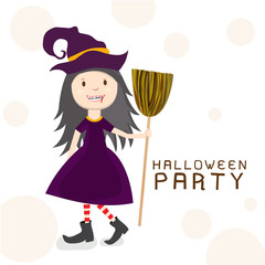 Happy Halloween party celebration with little witch.