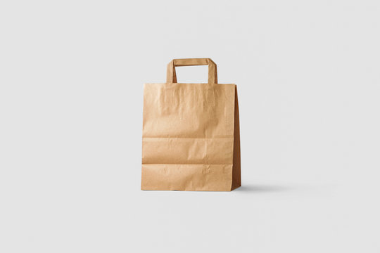 Brown Paper Bag Mock up isolated on light gray background.Realistic photo.3D rendering.