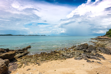 Beautiful seashore on the day of the rainy sky At the beach, Khao Laem Ya National Park, Rayong, Thailand