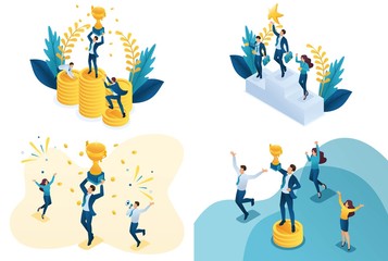 Set isometric concept of achieving goal. Modern illustration concepts for website and mobile website development