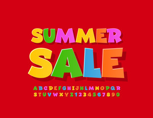 Vector bright Sign Summer Sale with colorful Font. Creative Alphabet Letters and Numbers