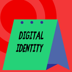 Word writing text Digital Identity. Business photo showcasing information on entity used by computer to represent agent Open big standing calendar Desk monthly planner Geometrical background
