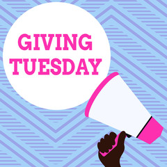 Text sign showing Giving Tuesday. Business photo showcasing international day of charitable giving Hashtag activism Hand Holding Loudhailer Empty Round Speech Text Balloon Announcement New
