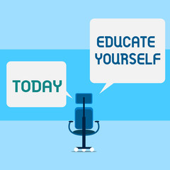 Fototapeta premium Conceptual hand writing showing Educate Yourself. Concept meaning prepare oneself or someone in a particular area or subject Executive chair sharing two square speech bubbles right left side