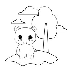 cute hippopotamus animal in landscape