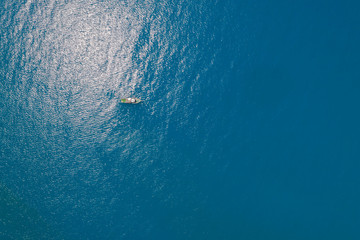 Aerial View Of Boat In Deep Blue Sea Water, Gelendzhik, Russia