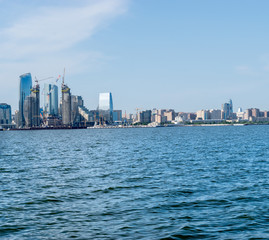 Obraz premium Baku, Azerbaijan - May 22, 2019: Baku city from The Caspian Sea