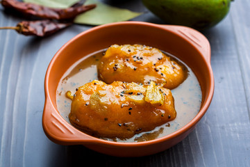 Raw mango chutney made of semi ripe mangos with sweet and tangy taste known for its  heat resistant properties to fight against the intense indian summer heat