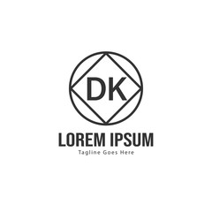 Initial DK logo template with modern frame. Minimalist DK letter logo vector illustration