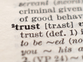 Dictionary definition of word trust, selective focus.