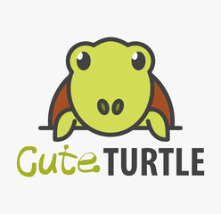 Logo template with cute turtle. Vector logo design template for pet shops, veterinary clinics and animal shelters. Cartoon tortoise logo illustration. 