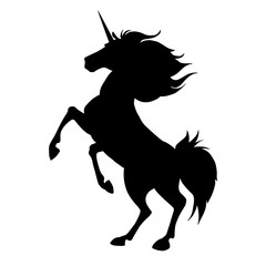 Beautiful silhouette of unicorn black on white background.