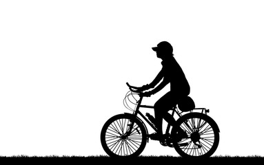 Fototapeta na wymiar Silhouette man and bike relaxing on white background