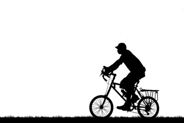Naklejka na ściany i meble Silhouette man and bike relaxing on white background