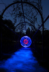 Ball of light, stars and blue smoke