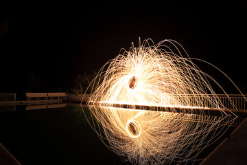 Steel wool sparks and reflection