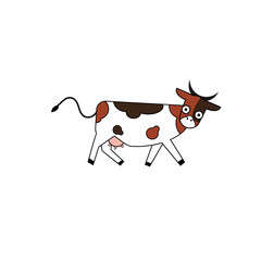 Cute cartoon cow funny illustration,  isolated on white background.