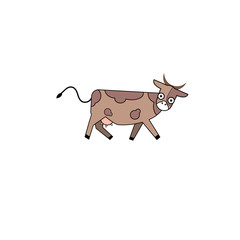 Cute cartoon cow funny illustration,  isolated on white background.