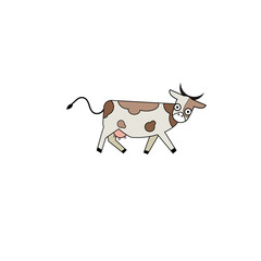 Cute cartoon cow funny illustration,  isolated on white background.