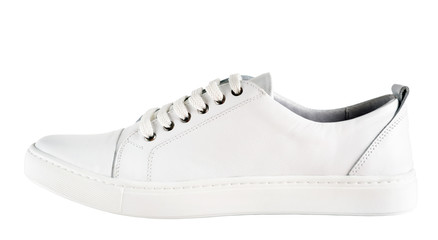 White leather sports sneaker on a white background.