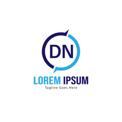 Initial DN logo template with modern frame. Minimalist DN letter logo vector illustration