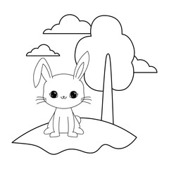 cute rabbit animal in landscape