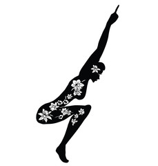 Woman Practicing Yoga. Vector Illustration of a Woman Making Fitness Exercise. Silhouette with flower cut design - Vector