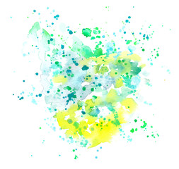 An abstract artistic vibrant teal blue, green and yellow watercolor background texture, vector drawing with a place for text or logo
