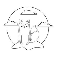 cute fox animal in landscape natural isolated icon
